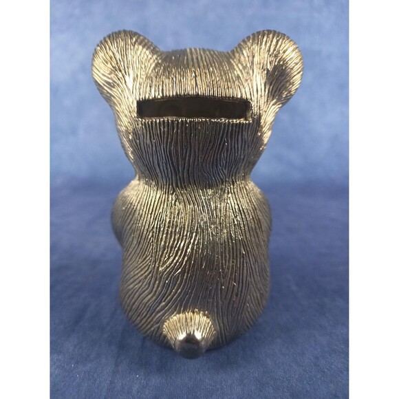Silver Plated Teddy Bear Piggy Bank Coin Bank With Mom And Bear Cub - Picture 6 of 9